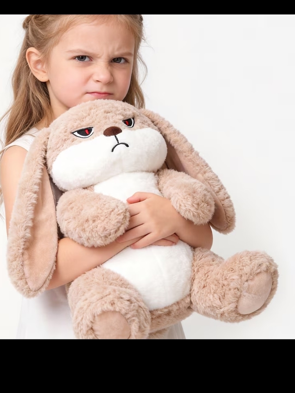 Plush Angry Bunny Stuffed Animal - Beige and White